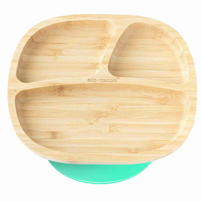 Plato Bambú Secciones con ventosa de silicona Verde - Eco Rascals