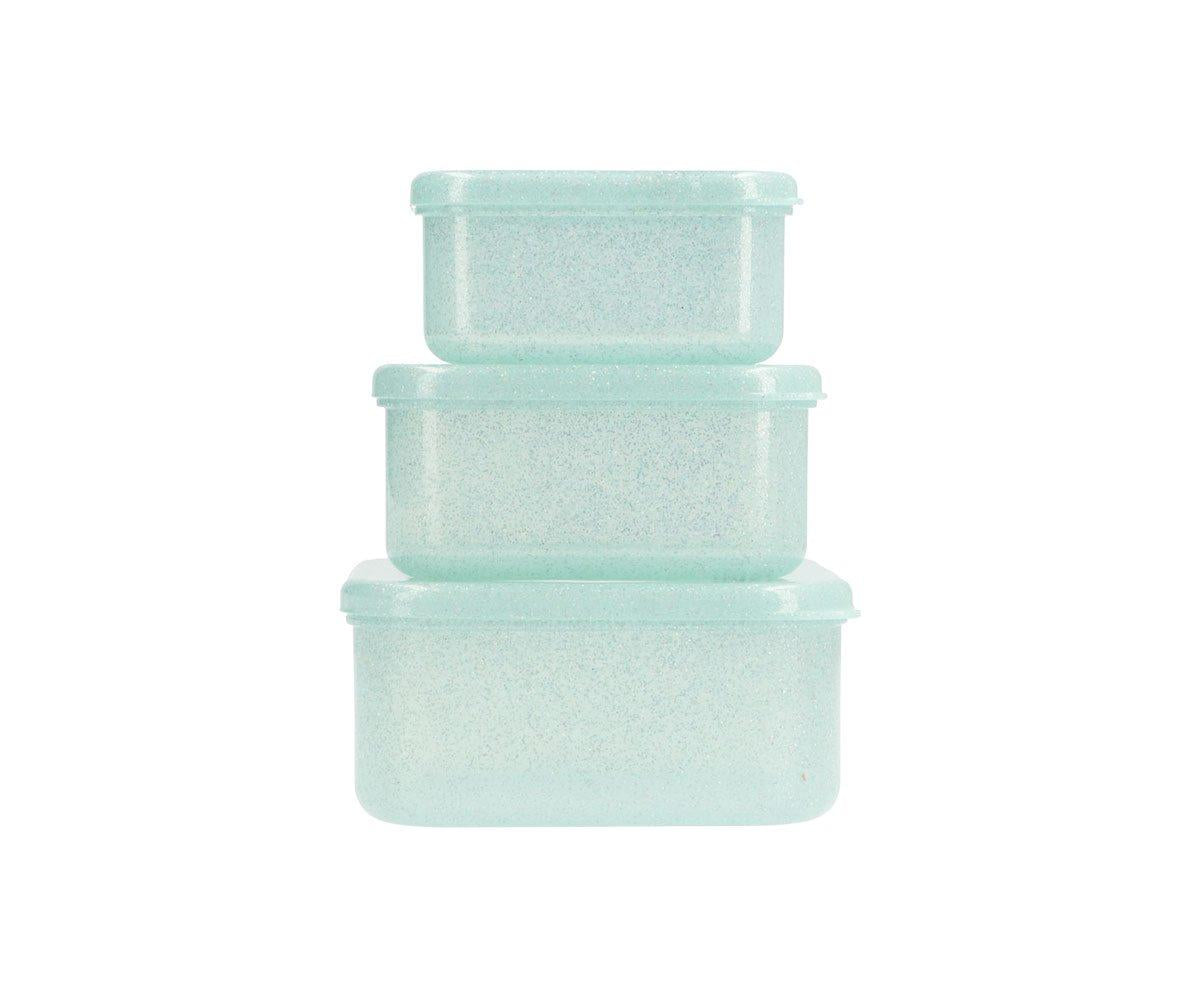 3 Cajas Almuerzo: Aqua Glitter Turquoise - Monnëka