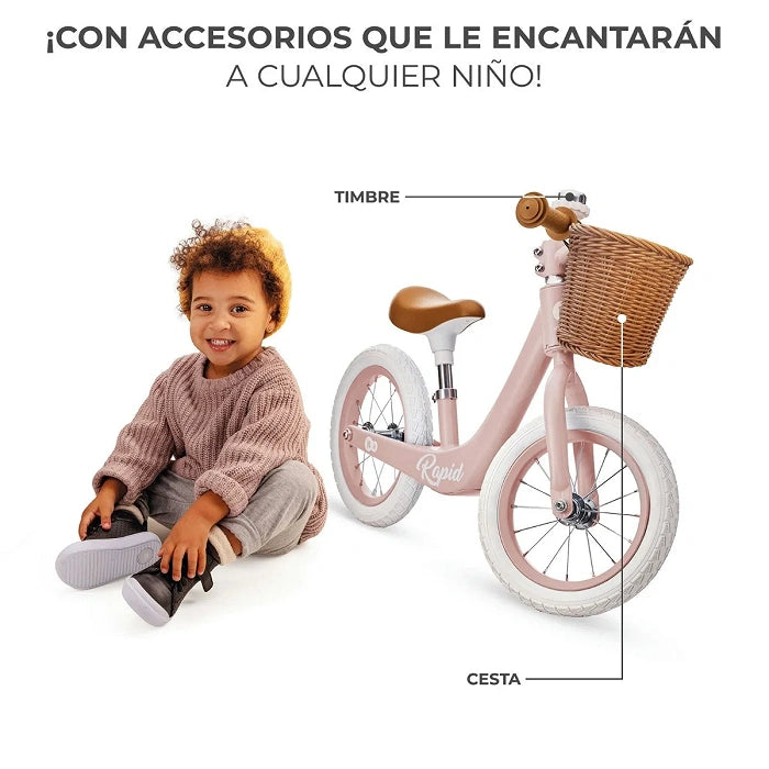 Kinderkraft Rapid - Bicicleta de equilibrio sin pedales - Rosa pastel