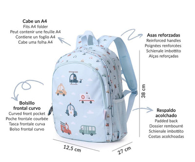 Mochila Mediana City Cars + Llavero Personalizable - Tutete
