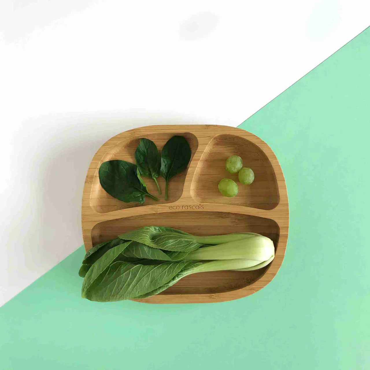 Plato Bambú Secciones con ventosa de silicona Verde - Eco Rascals
