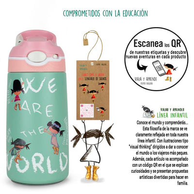 Botella térmica infantil saludos del mundo: 400ml - Pepita Viajera
