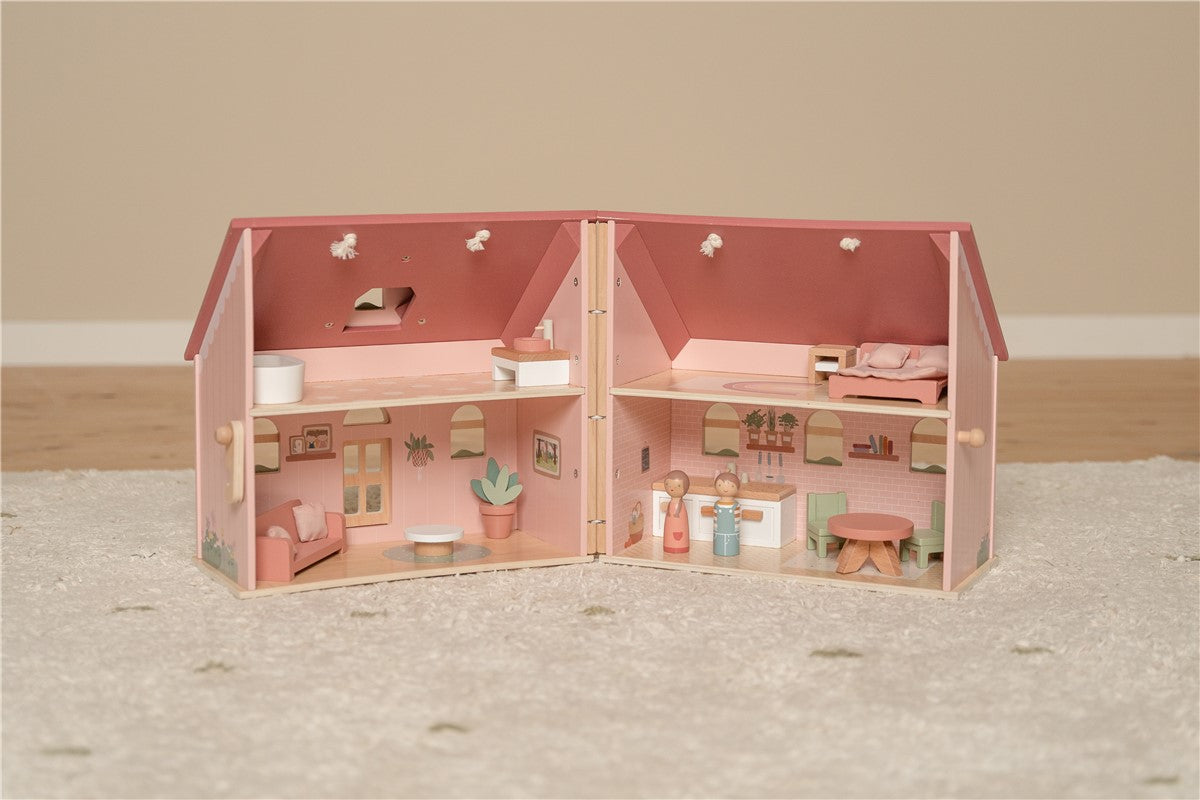 Casa de Muñecas Madera Portatil Rosa con Muebles Incluidos  - Little Dutch