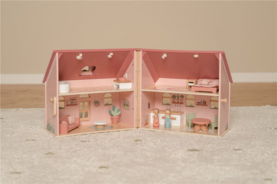 Casa de Muñecas Madera Portatil Rosa con Muebles Incluidos  - Little Dutch