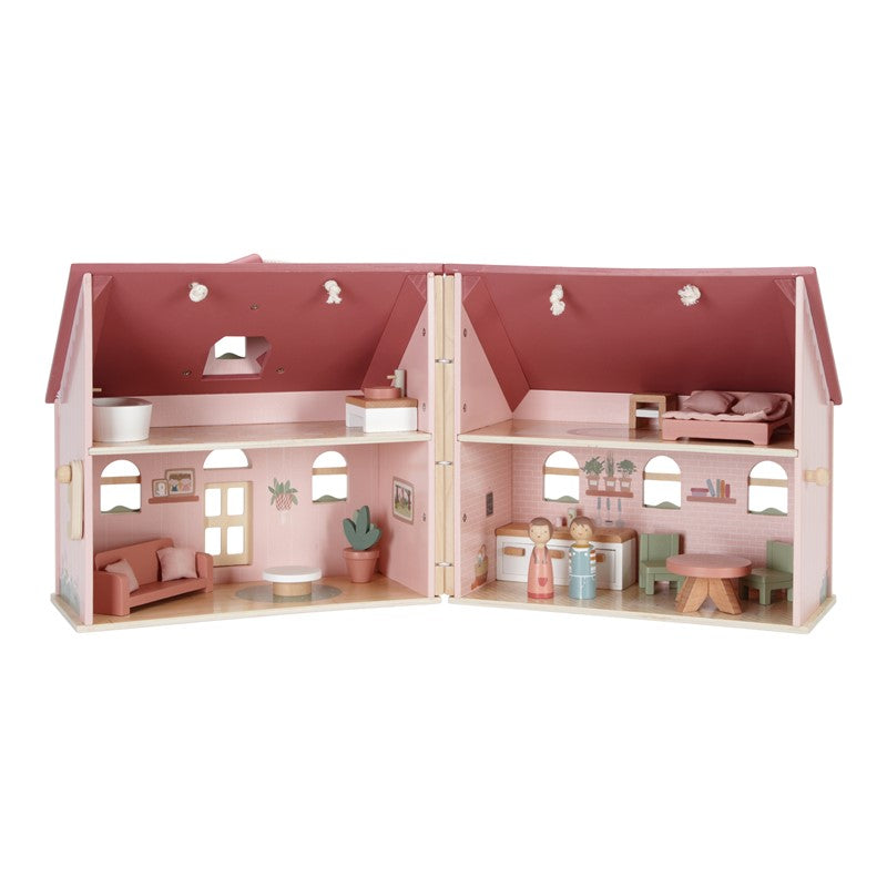 Casa de Muñecas Madera Portatil Rosa con Muebles Incluidos  - Little Dutch