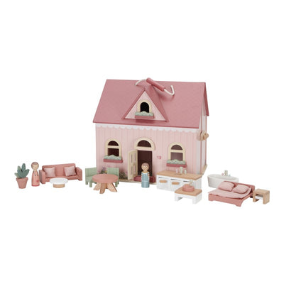 Casa de Muñecas Madera Portatil Rosa con Muebles Incluidos  - Little Dutch