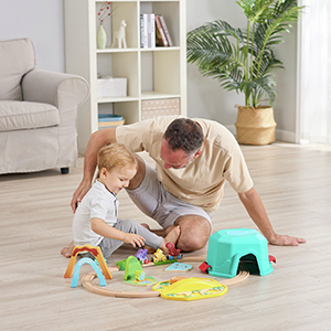 Equipo de tren de dinosaurios con cubo - Hape