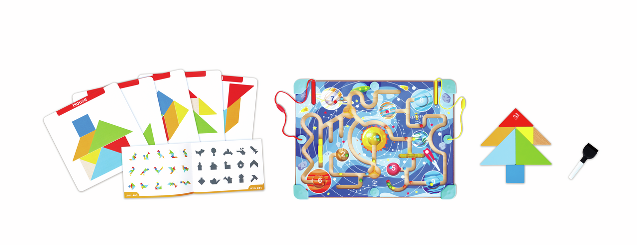 Laberinto Espacial y Tablero de Tangram - Hape