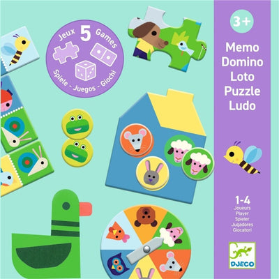 5 Juegos Educativos (Puzzle, memo, dominó...) "En la granja" - Djeco