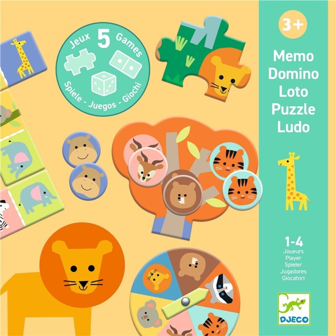 5 Juegos Educativos (Puzzle, memo, dominó...) "Animales salvajes" - Djeco