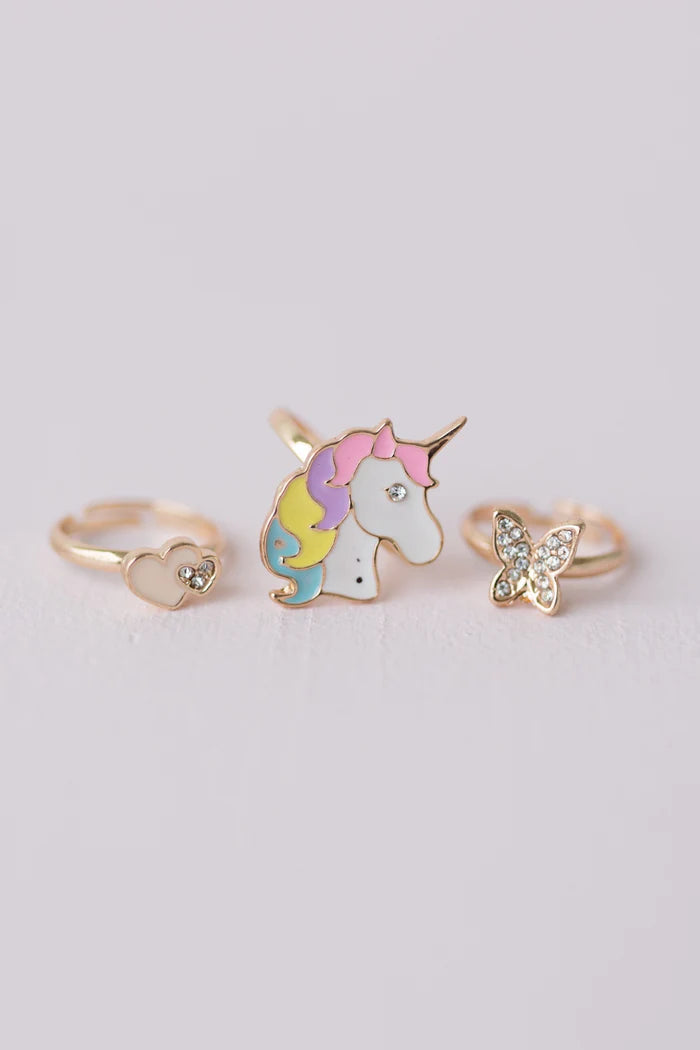Set 3 Anillos Boutique Mariposa y Unicornio  - Great Pretenders