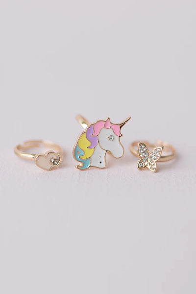 Set 3 Anillos Boutique Mariposa y Unicornio  - Great Pretenders