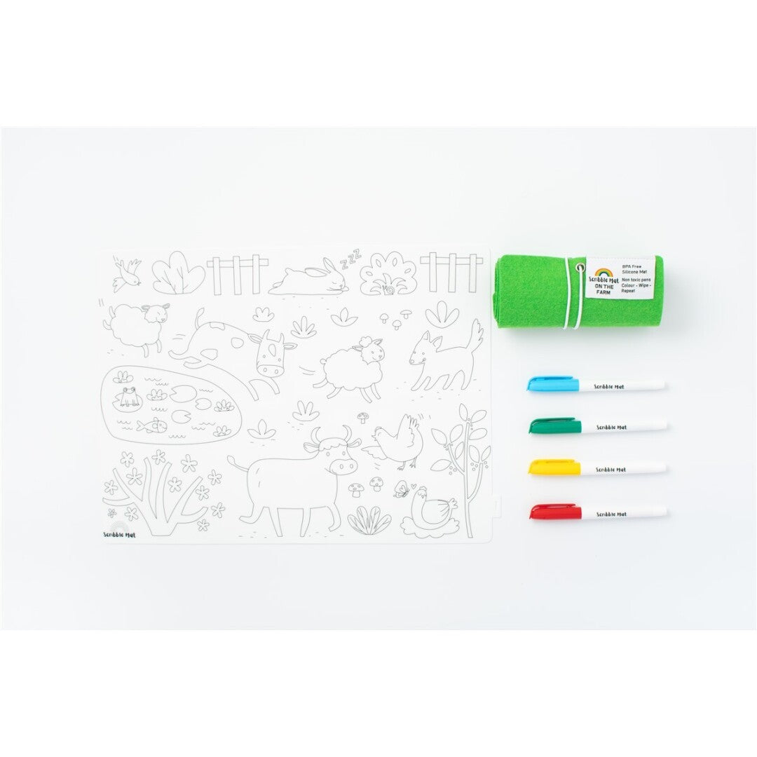 Tapete reutilizable para colorear: En la Granja (4 Rotuladores) - Scribble Mat
