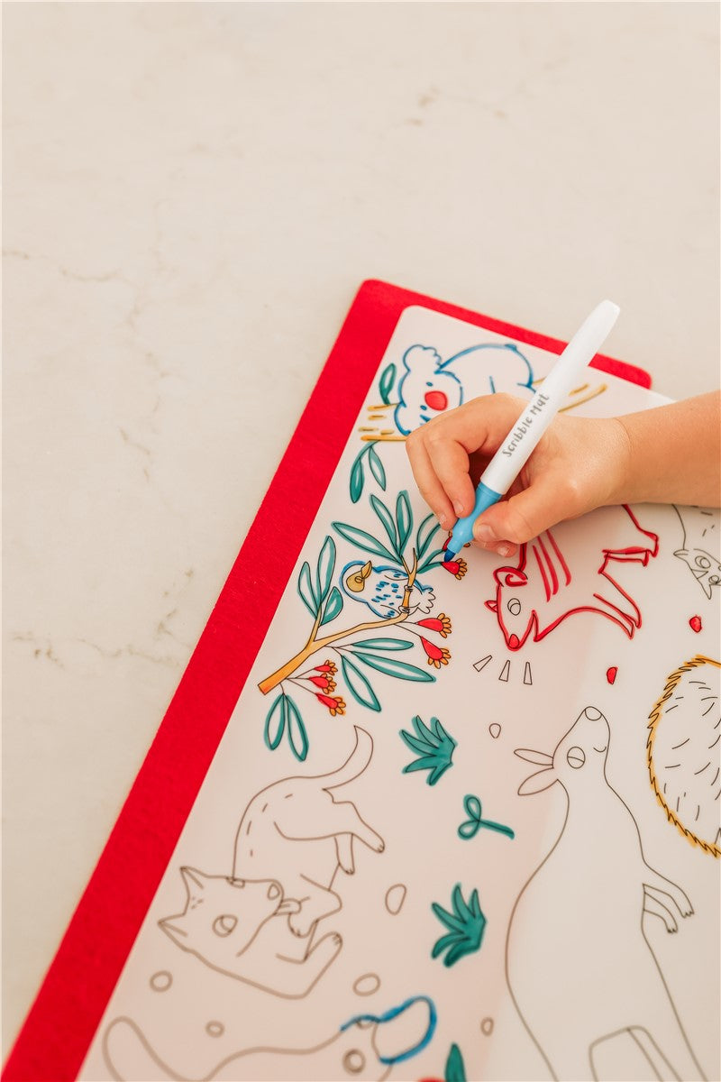 Tapete reutilizable para colorear: Animales Australia (4 Rotuladores) - Scribble Mat