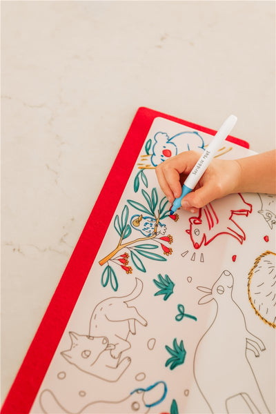 Tapete reutilizable para colorear: Animales Australia (4 Rotuladores) - Scribble Mat