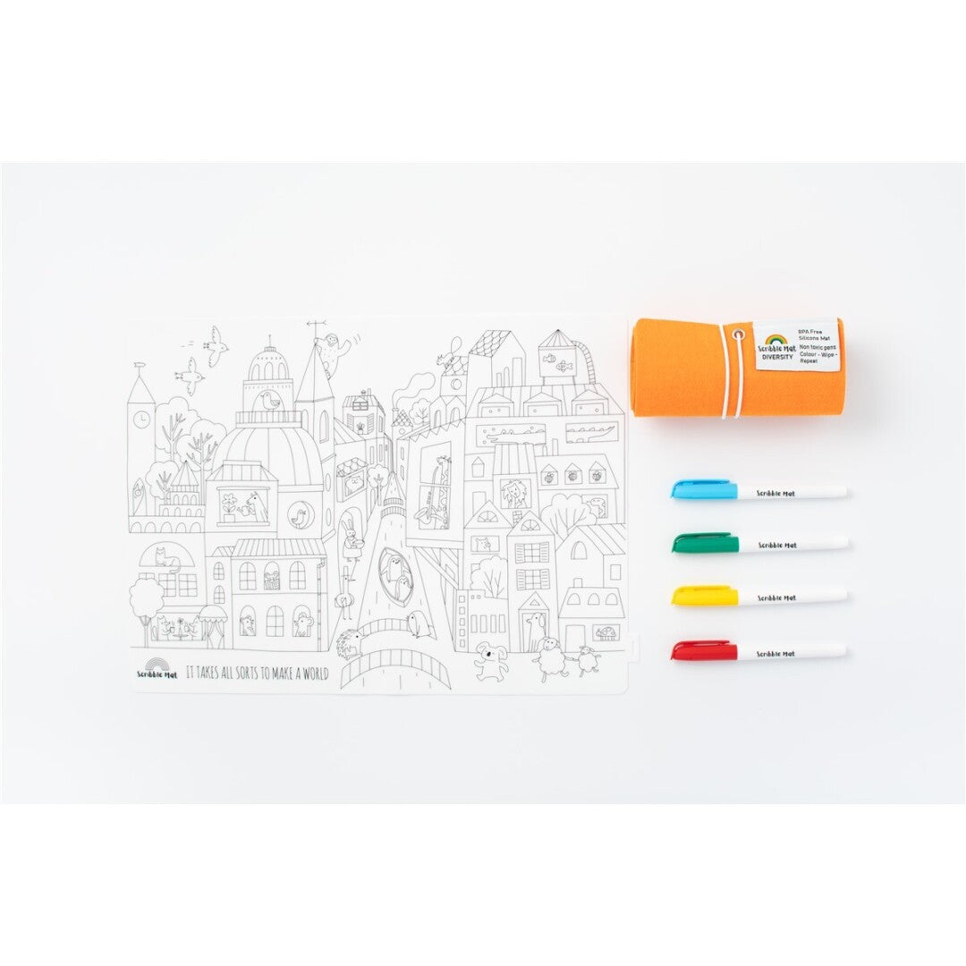 Tapete reutilizable para colorear: Diversity (4 Rotuladores) - Scribble Mat