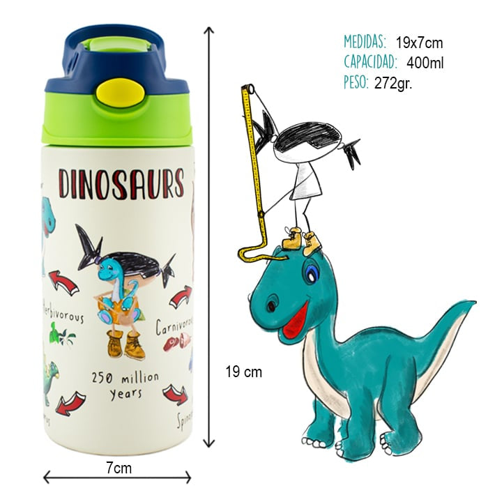 Botella térmica infantil Dinosaurios: 400ml - Pepita Viajera