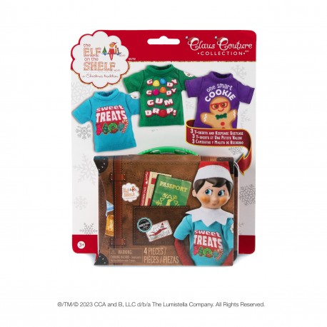 Elf on the Shelf - Vestuario Pack 3 camisetas y maleta de recuerdo