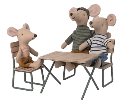 Set de jardín mesa, silla y banco ratoncitos - Maileg