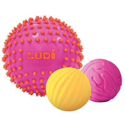 3 pelotas sensoriales bicolor rosa y amarillo - Ludi