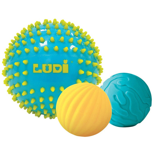 Pelotas Sensoriales Ludi - Pack 3 Unidades (Azul, Para Bebés +6 Meses)