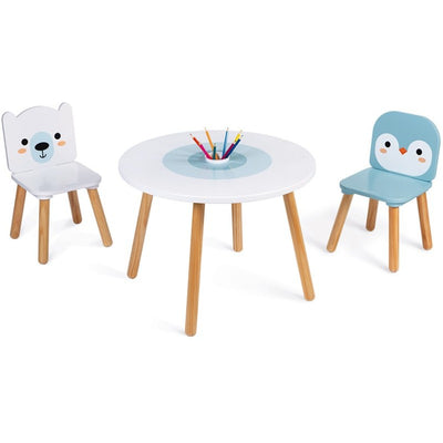 Mesa y sillas de madera:        La Antártida