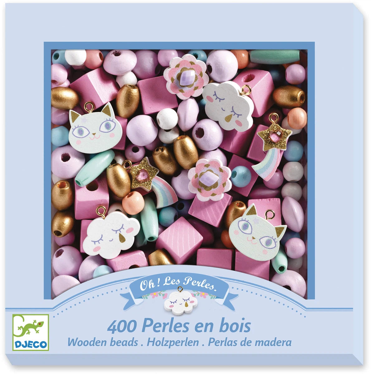 Djeco Pulseras - Perlas de madera Arcoíris